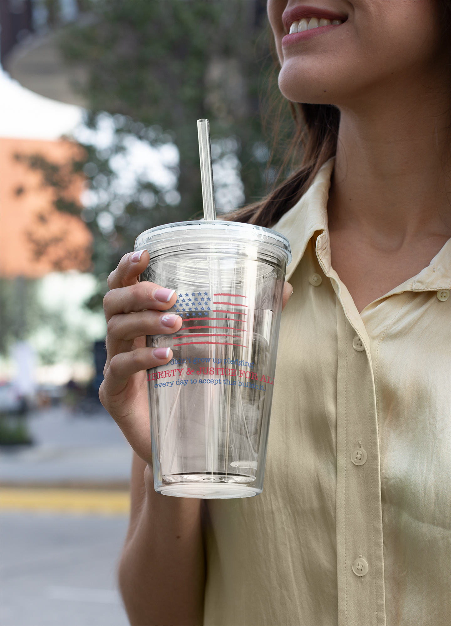 Left of Center | Liberty & Justice Clear Plastic Tumbler