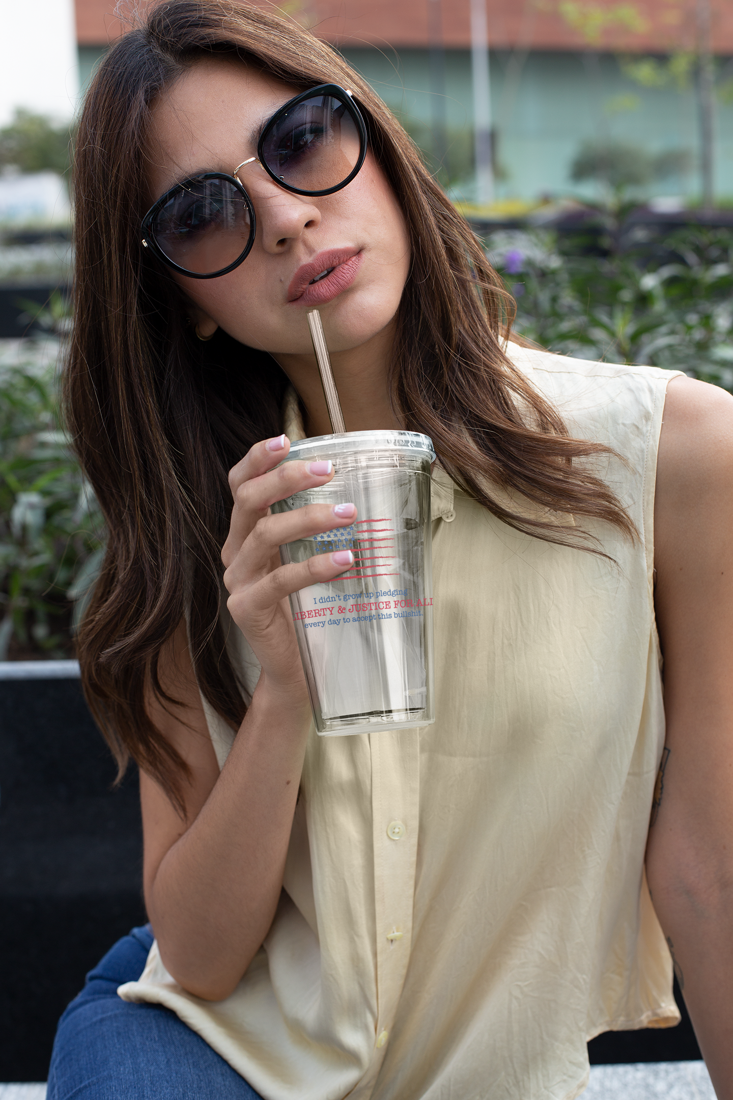 Left of Center | Liberty & Justice Clear Plastic Tumbler
