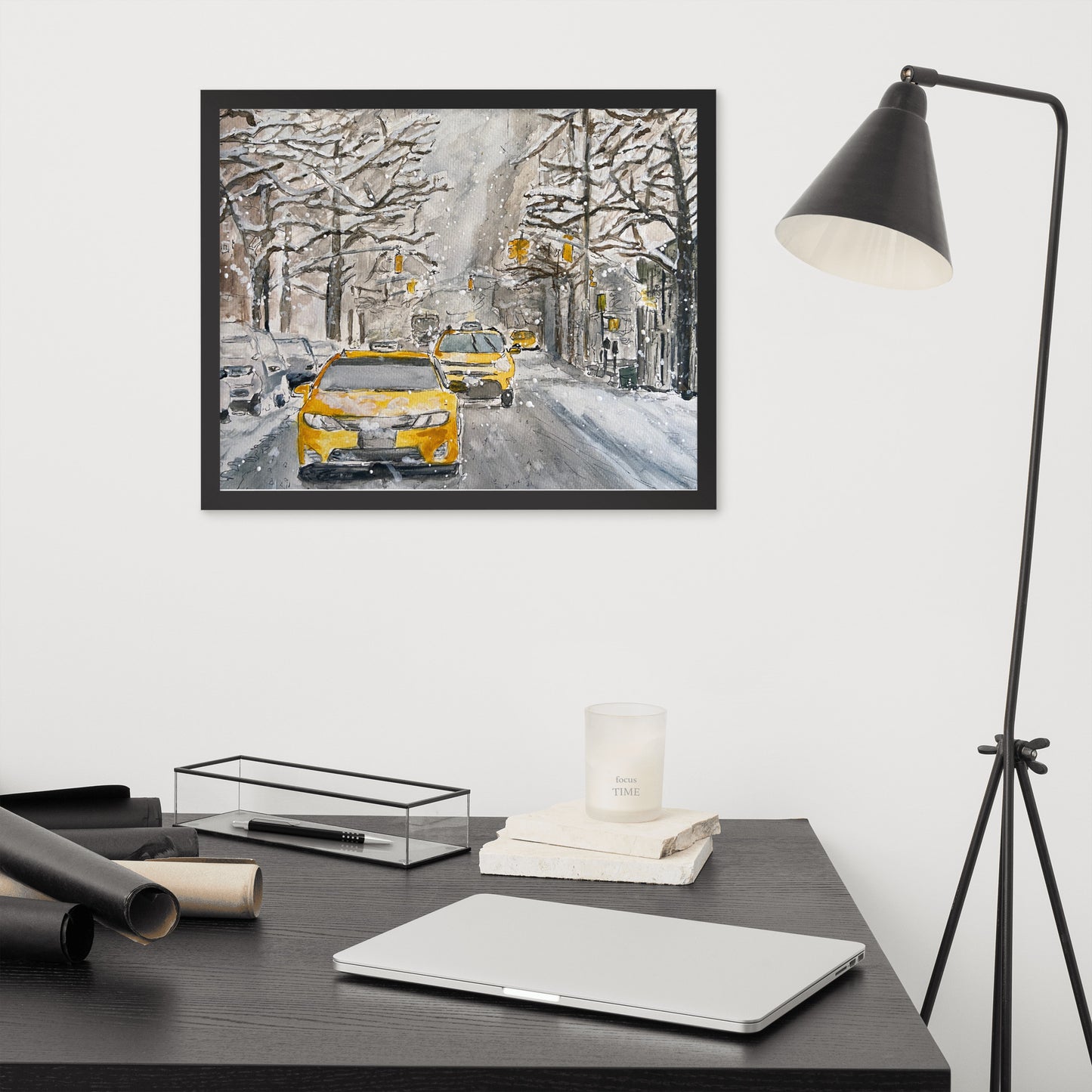 Framed Print | "Hail" (Taxis in the Snow) | NYC Collection