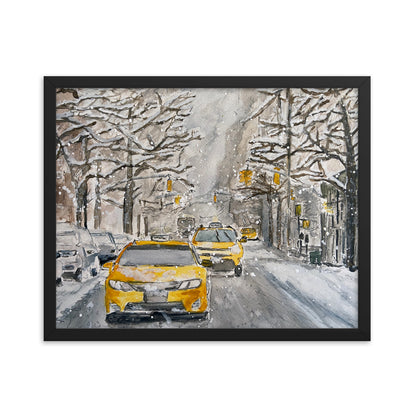 Framed Print | "Hail" (Taxis in the Snow) | NYC Collection