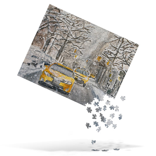 Jigsaw Puzzle | "Hail" Taxis in the Snow | NYC Collection