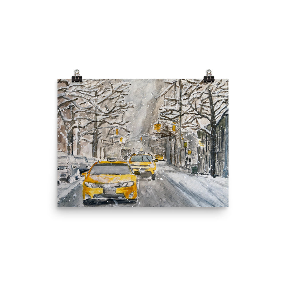 Prints, Posters (Ready-to-Frame) | "Hail" (Taxis in the Snow) | NYC Collection