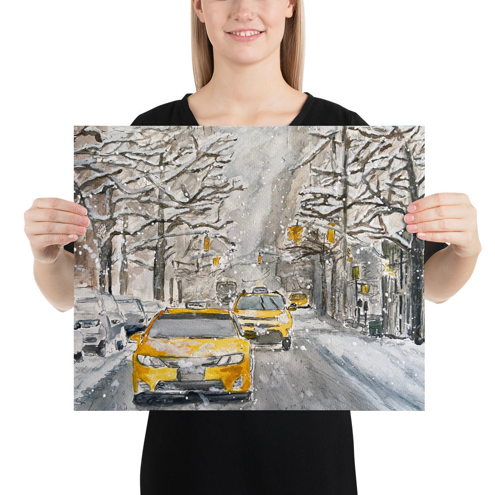 Prints, Posters (Ready-to-Frame) | "Hail" (Taxis in the Snow) | NYC Collection