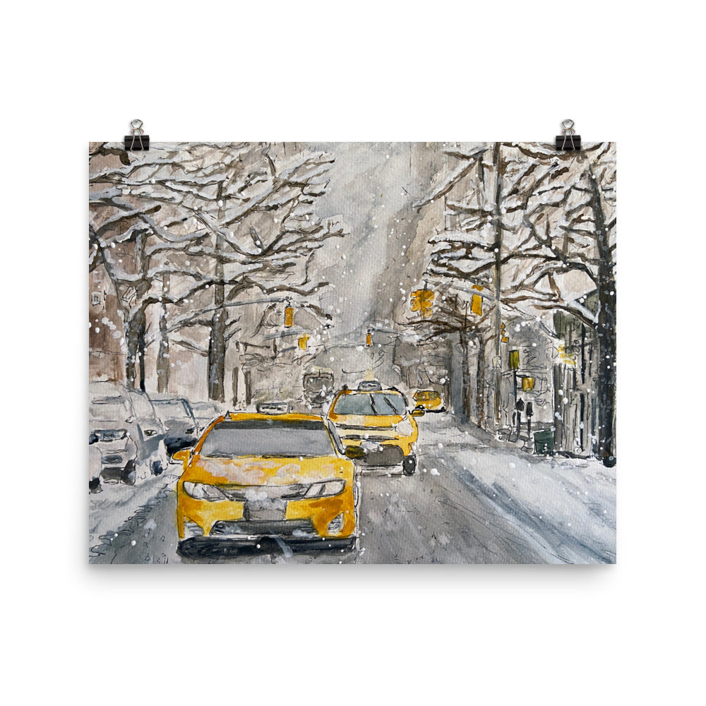 Prints, Posters (Ready-to-Frame) | "Hail" (Taxis in the Snow) | NYC Collection