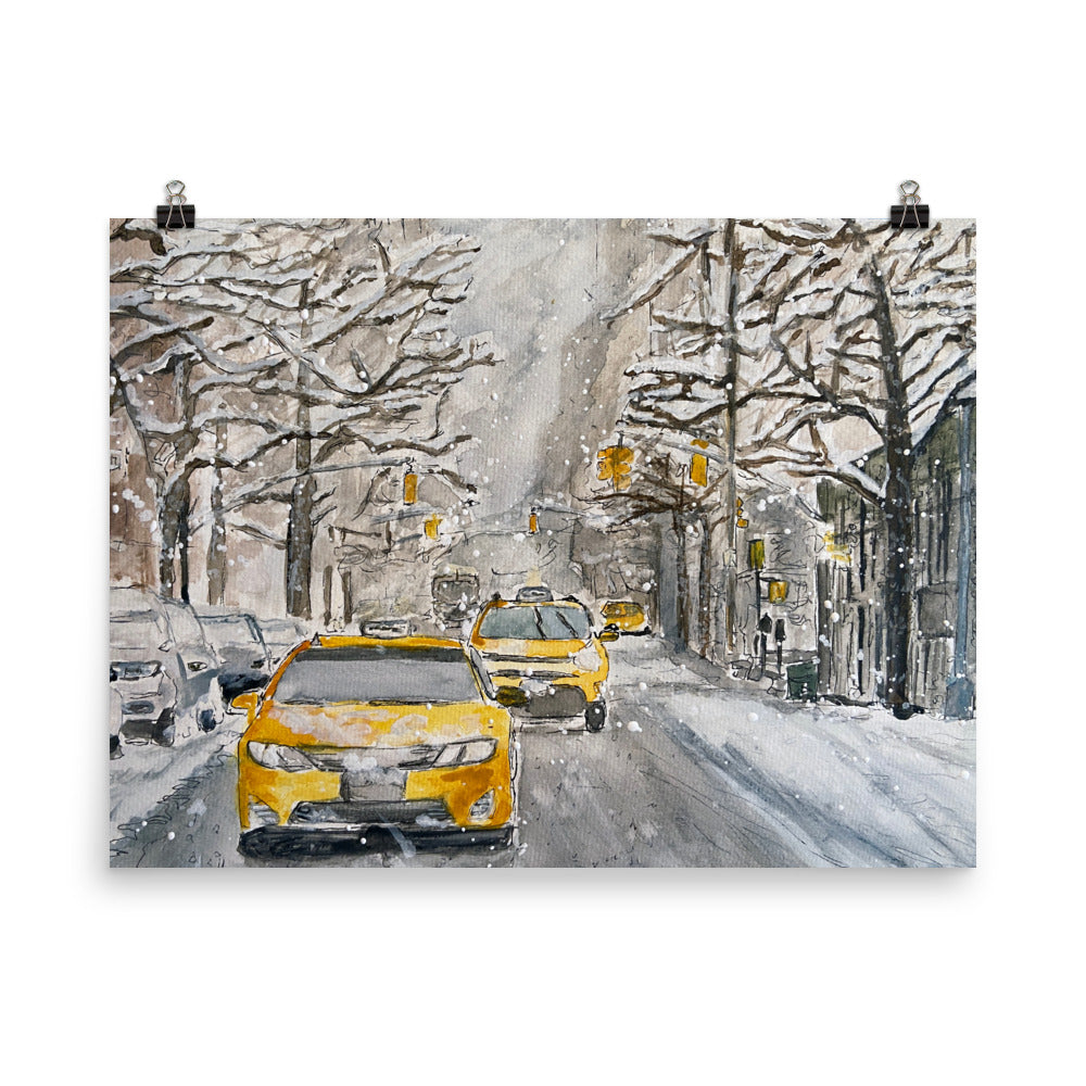 Prints, Posters (Ready-to-Frame) | "Hail" (Taxis in the Snow) | NYC Collection