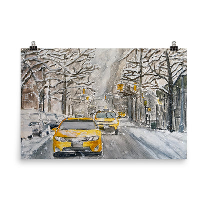 Prints, Posters (Ready-to-Frame) | "Hail" (Taxis in the Snow) | NYC Collection